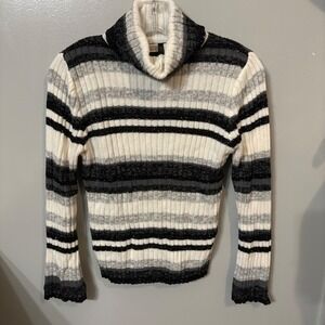 Faded Glory Stripe Turtleneck Sweater Black Gray White Sparkle (Missy Small 4/6)